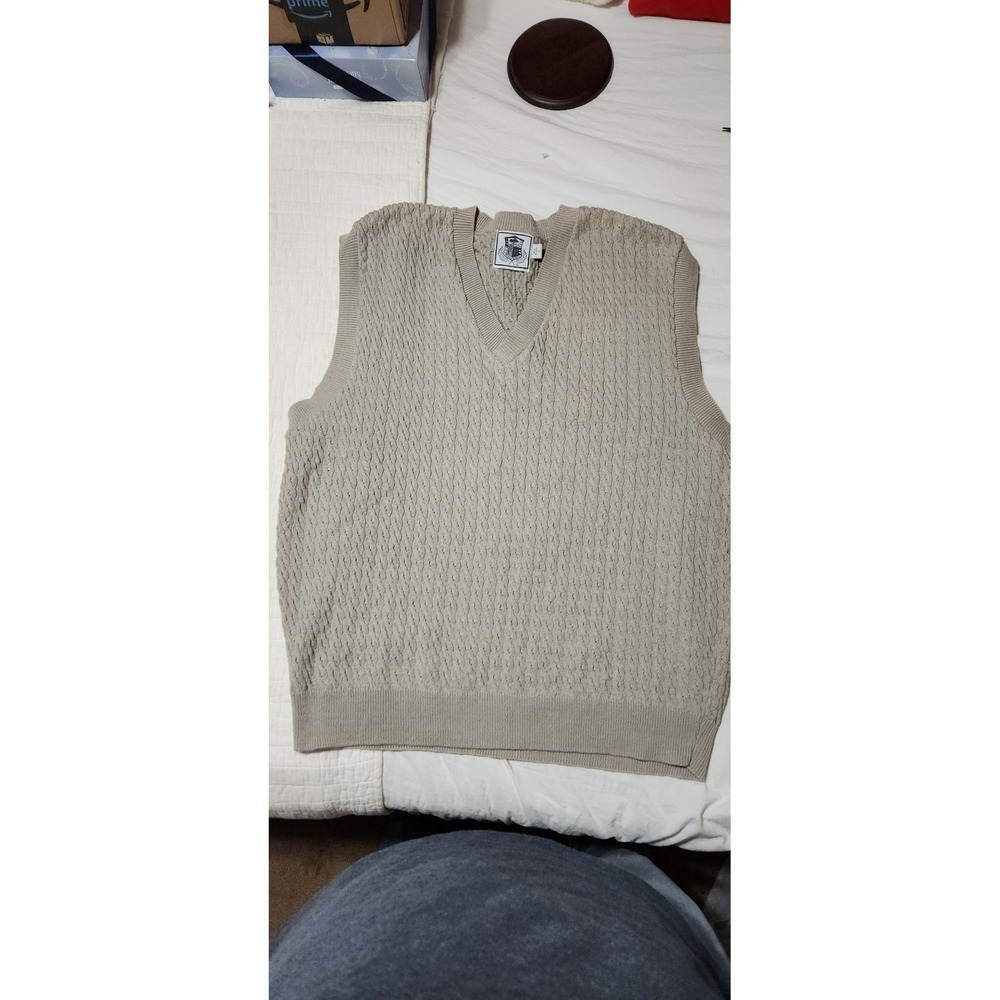 Mens Pebble Beach Cable Knit Vest Tan Sz LARGE Made in the U.S.A
